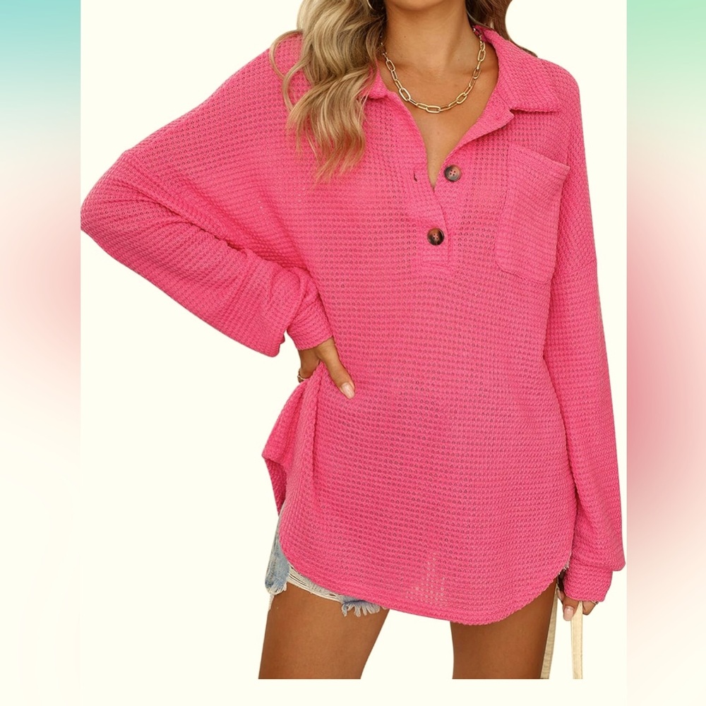 Women’s Pink Waffle Knit Polo Top